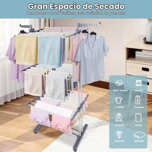 Vista 2 de Estante de secado de ropa resistente, estante de secado de ropa plegable de 4 niveles de 70 pulgadas de alto, estante de secado independiente