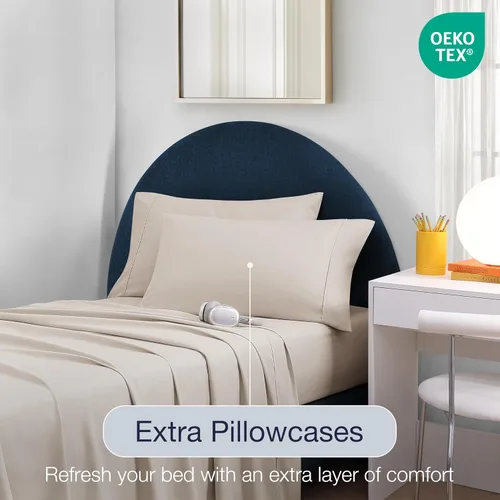 Vista 6 de Juego de sábanas tamaño individual XL de 4 piezas con 2 fundas de almohada envolventes, sábanas de microfibra suave de bolsillo profundo