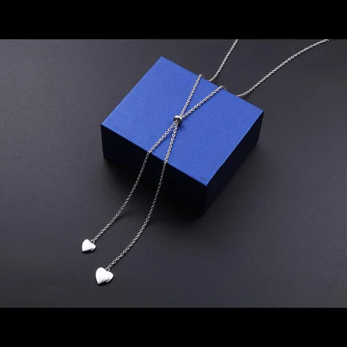 Vista 2 de FLYOW Collar de cadena larga delicado Lariat, estilo simple, plata de ley 925, colgante de corazón ajustable en forma de Y, Metal