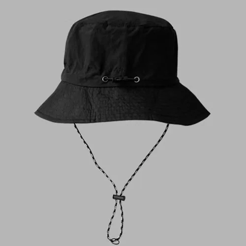 Vista 5 de Sombrero de pesca plegable de secado rápido para mujer, para verano, al aire libre, ligero, para senderismo, con correa de barbilla desmontable Negro