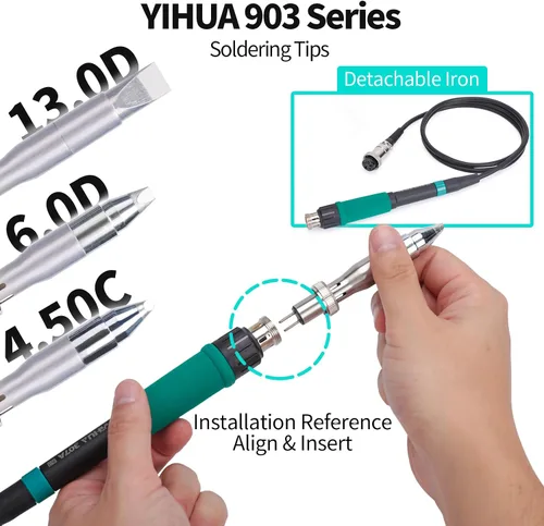 Vista 4 de YIHUA 939D+ IV 300W - Estación de soldadura resistente para vidrieras, estación de soldadura ajustable a temperatura con soldadura desmontable, 3