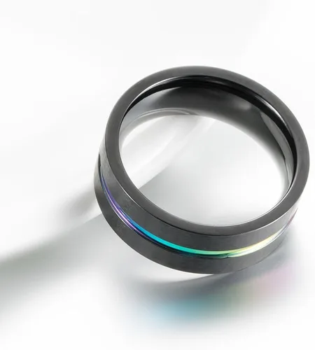 Vista 4 de Anillo de boda INRENG para hombre, 0.315in, titanio arco iris, negro mate, cepillado