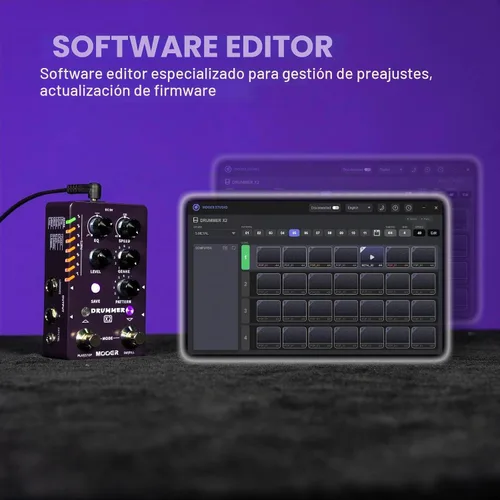 Vista 4 de Pedal de guitarra con máquina de batería MOOER con 121 ritmos de batería, 11 estilos musicales, 7 ranuras de ritmo, función de relleno, botón
