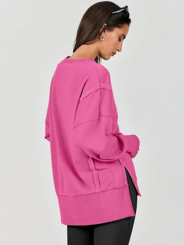 Vista 5 de Caracilia Sudadera de gran tamaño para mujer, cuello redondo, manga larga, sudadera con capucha, ropa de otoño a la moda