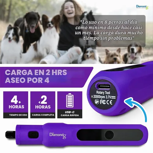 Vista 3 de Diamondg Micro - Molinillo de uñas para perros, sonido silencioso con luz Micro - Púrpura