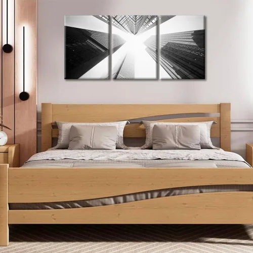 Vista 3 de TUMOVO Cuadros de la ciudad de Nueva York, arte de pared en blanco y negro, 3 paneles, rascacielos del centro de América, impresiones artísticas