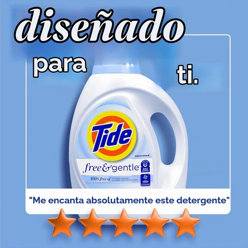 Vista 6 de Tide Free & Gentle - Detergente líquido suave para ropa, 64 cargas