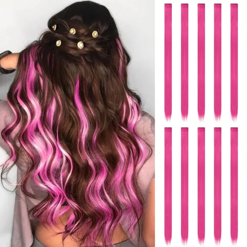 Vista 17 de FESHFEN Juego de 12 extensiones de cabello con clip, color negro, con clip, con purpurina, kit de accesorios coloridos para mujeres, de 20 pulgadas