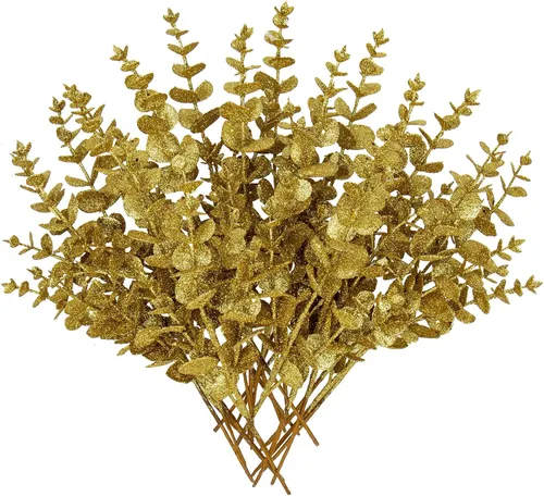 Vista 13 de Hollyone 60 cm de púas y aerosoles de árbol de Navidad 3 piezas tallos artificiales de magnolia color champán hojas de magnolia ramas de hoja de oro
