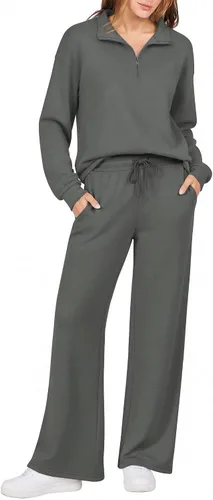 Vista 11 de Ekouaer 2 Piece Sets for Women Half Zip Lounge Sets Matching Fall Outfits Black