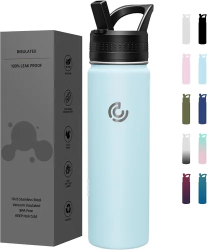 Vista 35 de COKTIK Botella de agua deportiva de 22 onzas, botella de agua de acero inoxidable para aislamiento térmico, botella de viaje reutilizable