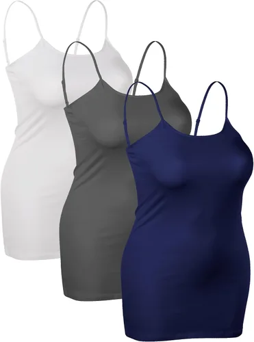 Vista 327 de Emmalise Camisola larga casual básica para mujer, con tirantes ajustables, top en capas