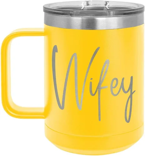 Vista 13 de WIFEY B Negro 15 oz taza de café w/tapa superior deslizante Taza de café de viaje aislado Ideas de regalo de cumpleaños o Navidad de mujeres