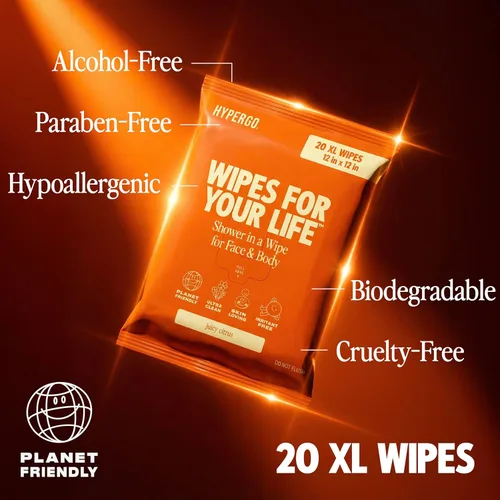 Vista 4 de Toallitas corporales HyperGo XL para mujeres y hombres – 30.5 cm x 30.5 cm Toallitas de limpieza corporal completas sin enjuague, 20