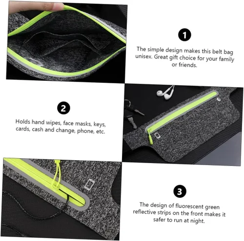 Vista 2 de YARNOW Running Waist Bag for Phones Up to Reflective Multifunctional Outdoor Pouch with Zipper Sweat-resistant Nylon Fitness Belt for Men and Women