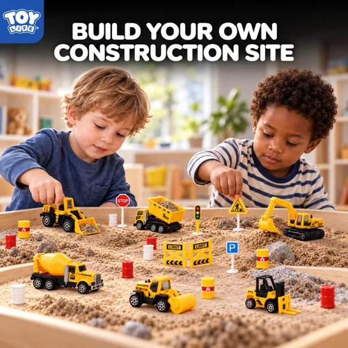 Vista 4 de TOY Life - Juego de mini vehículos de construcción, 35 piezas de camiones 35 piezas de juguetes de construcción