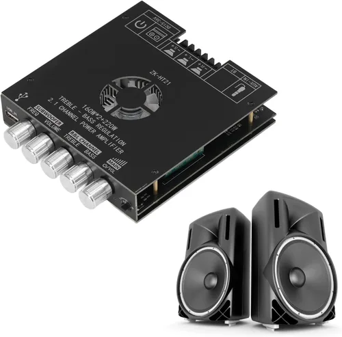 Vista 6 de Zk Ht21 - Tablero amplificador Bluetooth, 2.1 canales, subwoofer, estéreo, mini módulo amplificador de potencia de audio con chip HiFi Tda7498e