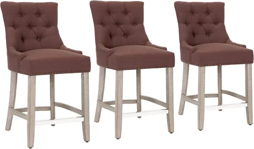 Vista 4 de WestinTrends Hayes Hayes - Taburete de bar tapizado de madera de 24 pulgadas con respaldo copetudo (juego de 3), color marrón