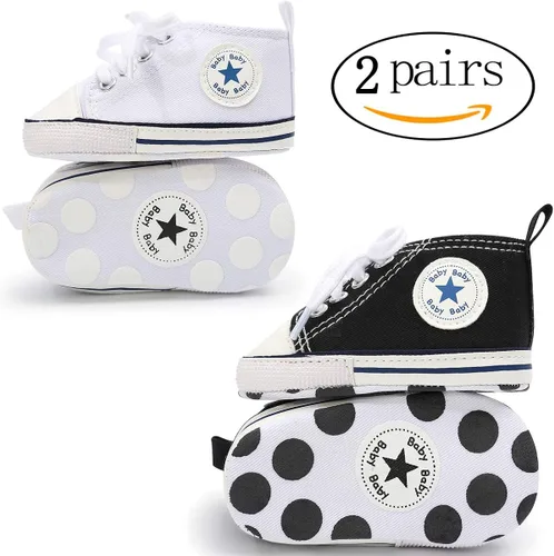 Vista 3 de KIDSUN - Zapatos deportivos unisex de caña alta para bebés, mezclilla de lona, suela antideslizante, suaves, para los primeros pasos