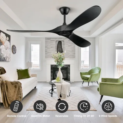 Vista 5 de Ventiladores de techo ABZ sin luces - Ventiladores de techo modernos de 52 pulgadas sin luces con control remoto, ventiladores de techo de 3 aspas