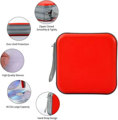 Vista 3 de Cartera para CD/DVD - Organizador de almacenamiento protector de capacidad de 40 para el hogar y el automóvil (rojo)