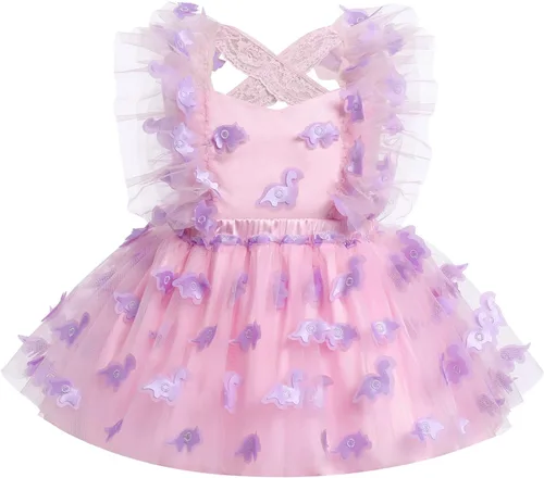Vista 2 de Vestido para sesión de fotos de fiesta de cumpleaños con espalda descubierta para bebé, niña, mariposa, fresa, volantes, princesa, pastel, fiesta