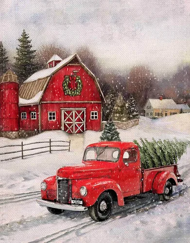 Vista 10 de RUIHA Kit de pintura de diamantes de Navidad, kit de arte de diamantes de invierno para adultos, pintura 5D de camión rojo con taladro completo
