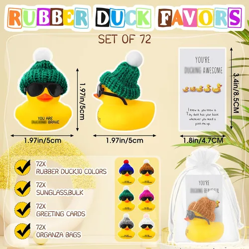 Vista 2 de Liliful Juego de 72 mini patos de goma inspiradores con gafas, regalos de agradecimiento motivacionales, regalos de agradecimiento para compañeros