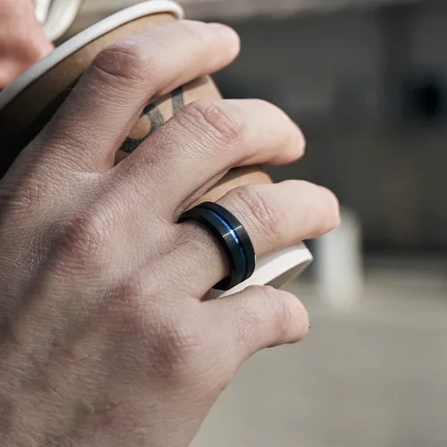 Vista 4 de Greenpod - Anillo de boda, de tungsteno, para hombre, 1564, 2064 y 2564 pulgadas, frase I love you grabada, ranura central fina de color azulrosa