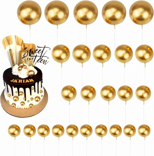 Vista 8 de 25 piezas de bolas para decoración de tartas en forma de bola, bolas de perlas, palillos para tartas, decoración de pastel de espuma para fiesta