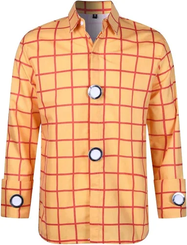 Vista 2 de Woody - Camisa de disfraz de vaquera Jessie para hombre, camisa casual de trabajo a cuadros con botones y manga larga