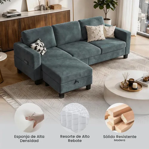Vista 3 de Sofá modular en forma de L de 78 pulgadas con otomana de almacenamiento