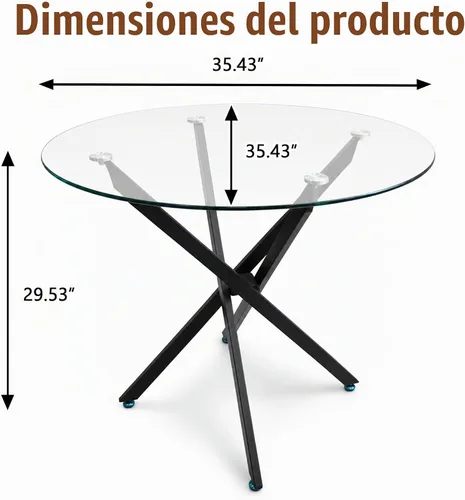 Vista 4 de Juego de mesa de comedor de cristal redondo transparente para 4, juego de mesa de cocina circular de 5 piezas, juego de mesa de comedor circular