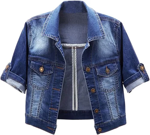 Vista 11 de Chaqueta de mezclilla de manga corta para mujer, con botones, chal elástico