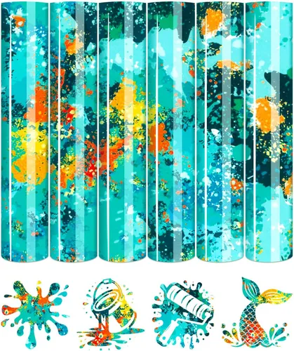 Vista 18 de Tintnut Splash Rollo de vinilo de transferencia de calor, 12 pulgadas x 5 pies, tinta de acuarela multicolor con estampado de tinta HTV