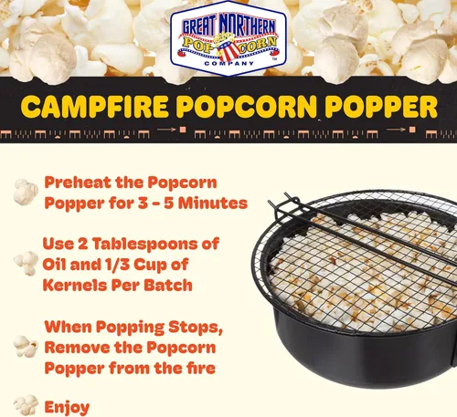 Vista 2 de Great Northern Popcorn Popper - Máquina de palomitas de maíz a la antigua con mango extendido - Equipo de campamento (negro)