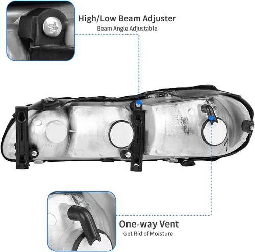 Vista 5 de DWVO Conjunto de faros Compatible con Chevy Malibu 1997 1998 1999 2000 2001 2002 2003 Pareja de repuesto de faros delanteros