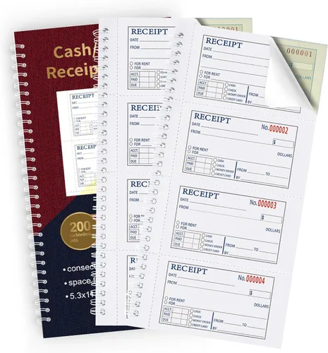 Vista 7 de Gran libro de recibos de dinero y alquiler con inserto de cartón, 2 partes sin carbono, 7.9 x 11.2 pulgadas, encuadernado en espiral, 200 juegos por