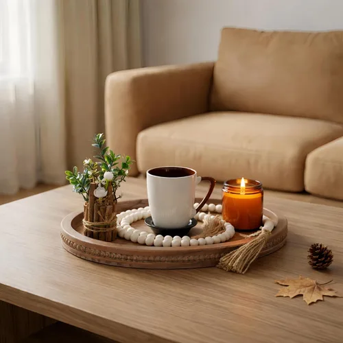 Vista 6 de Relaxing Garden Bandeja decorativa de madera ovalada, 16.1 x 11.8 pulgadas