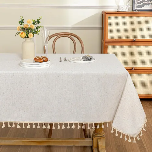 Vista 17 de MYSKY HOME - Mantel para mesa rectangular, impermeable, manteles de algodón suave para interior/exterior, mantel sin arrugas para mesa rectangular