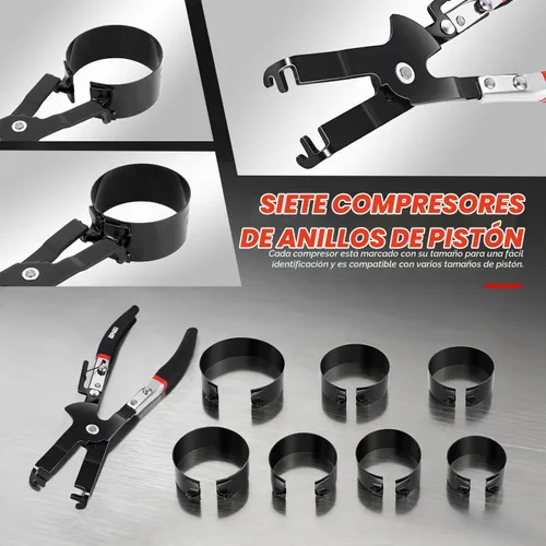 Vista 3 de Juego de compresor de anillo de pistón de motor DNA MOTORING con alicates de compresión y 7 anillos de pistón (2-7/8" - 4-5/8") - para kit