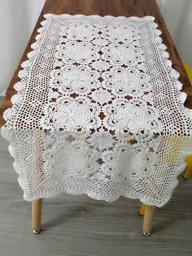 Vista 4 de Laivigo Mantel de encaje hecho a mano, rectangular, 24 x 31 pulgadas, color beige