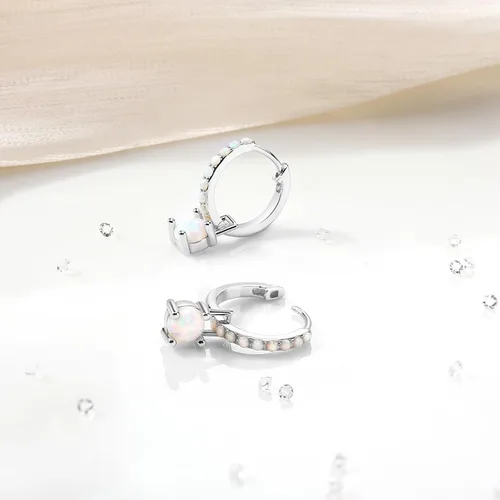 Vista 4 de Aretes de aro de plata de ley chapada en rodio para mujer, mes de nacimiento, aretes únicos de plata esterlina chapada en rodio para mujer
