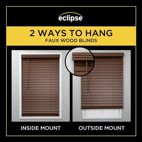 Vista 6 de Eclipse Persianas de madera falsa de 2 pulgadas, 21" de ancho x 64" de largo en roble oscuro - Persianas sin cordones, certificadas como seguras