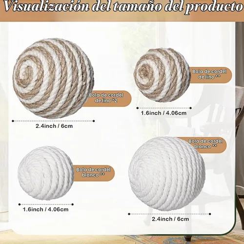 Vista 3 de Jetec 18 bolas decorativas para cuencos de centro de mesa, bolas de musgo verde y relleno de cuerda para el hogar, jarrón, jardín, boda, granja