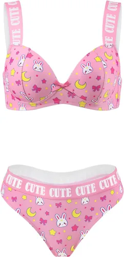 Vista 3 de Littleforbig Conjunto de ropa de dormir con correa para dormir Cami Top y tanga Bralette Set - Usagi Sporty