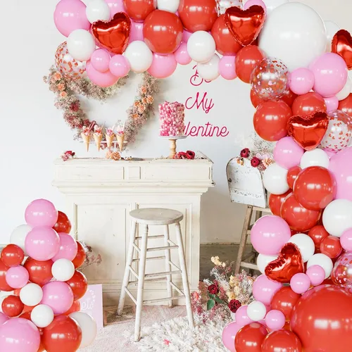 Vista 4 de Kit de arco de globos rosa y rojo, kit de arco de globo rosa