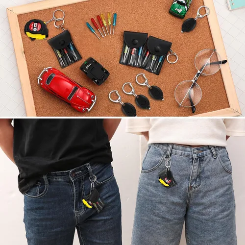 Vista 4 de Jutom - Juego de 18 llaveros con mini destornillador, cinta métrica retráctil, luces LED, regalo de regreso a la escuela, a granel para hombres