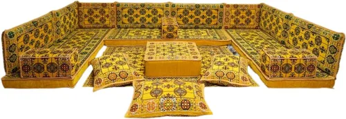 Vista 76 de arabicsofa Sofá en forma de U de estilo árabe para el suelo – Juego de Majlis hecho a mano – Sofá de estilo bohemio