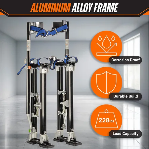 Vista 2 de Pilotes de placa de yeso laminado Pentagon Tools 1121, Negro, 1 Adjustable Height Nonslip Paint Stilts for Adults - Lightweight Aluminum with